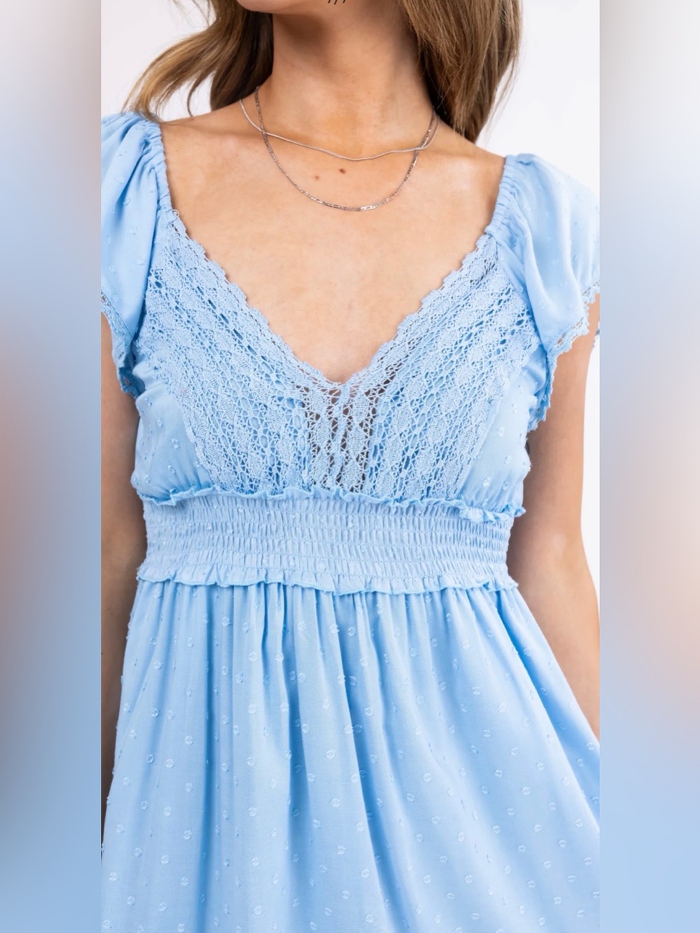 Lime Lush Baby Blue Swiss Dot Lace Detail Mini Dress Small NWT!! - Picture 5 of 12